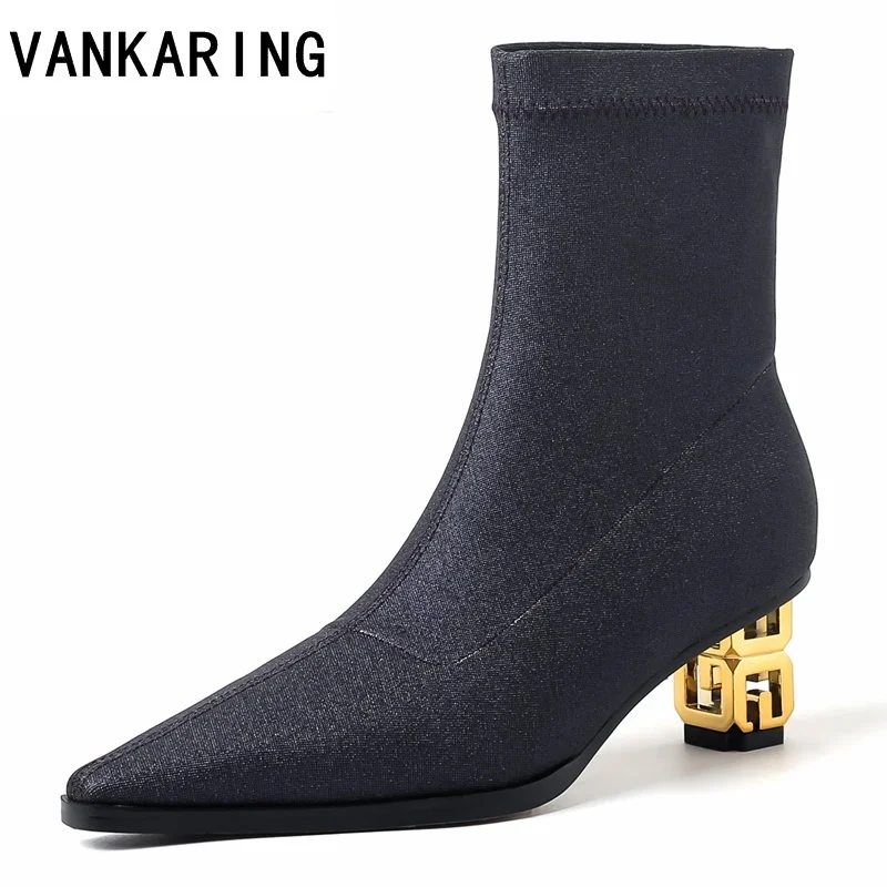 

luxury design elastic sculpture high heel ankle boots for women autumn winter shoes sexy pointed toe high heels botas mujer