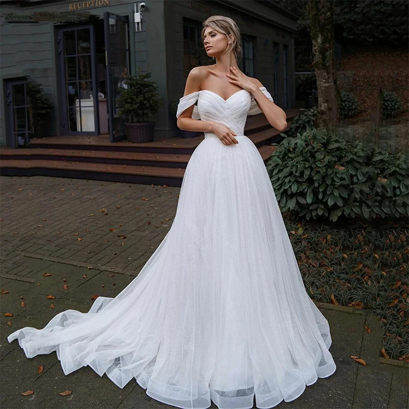 

TIXLEAR Off the Shoulder Wedding Dress 2023 A-Line vestido de noiva casamento robes de mariéeBackless Zipper Sweep Train Sexy