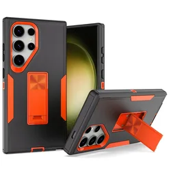 Ultimate Shockproof Phone Cover with Kickstand - Heavy Duty Protective Bumper Case - S25 Ultra (ORANGE)