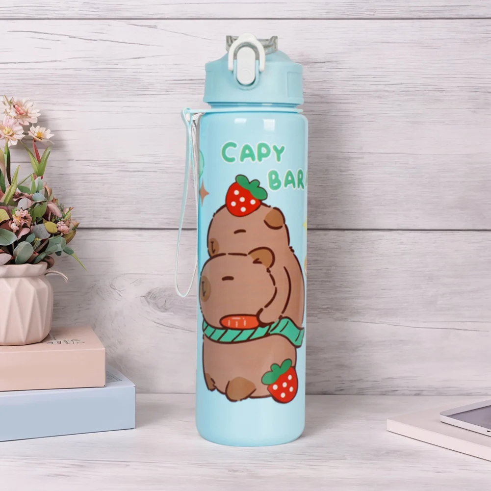 Bottiglia Acqua Capybara 420ml Anti-perdita Con Cannuccia In Silicone E Portachiavi - Tazza Da Bere Inclusa, Plastica Alimentare Senza BPA, Regalo Carino - 3