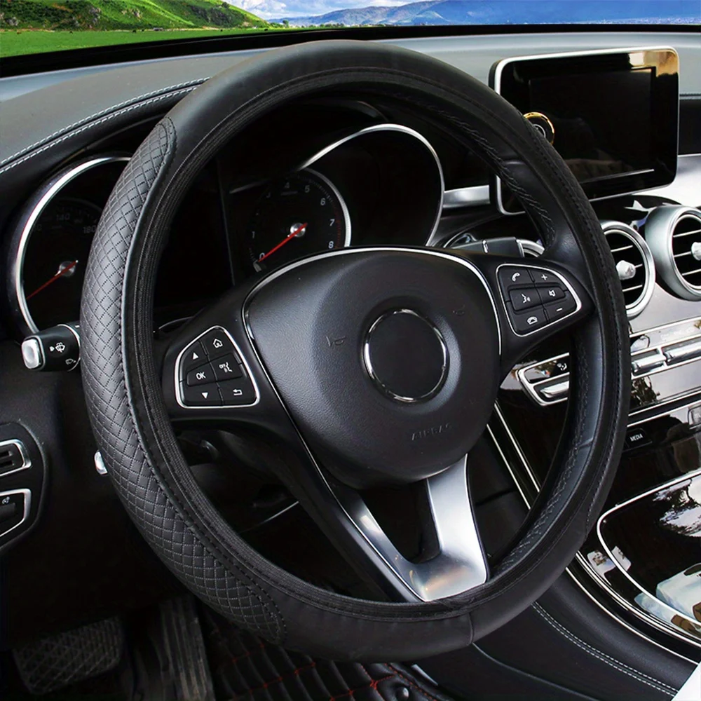 Steering wheel cover Universal Fit PU Leather 3D Embossed for Enhanced Grip Comfort Easy Install for 37-38cm Wheels