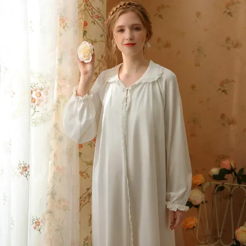 

Nightgown Princess Cotton Robe Sleepwear Women Peignoir Gown Vintage Dress Loose Dressing Sleeve Victorian Nightwear Long Night