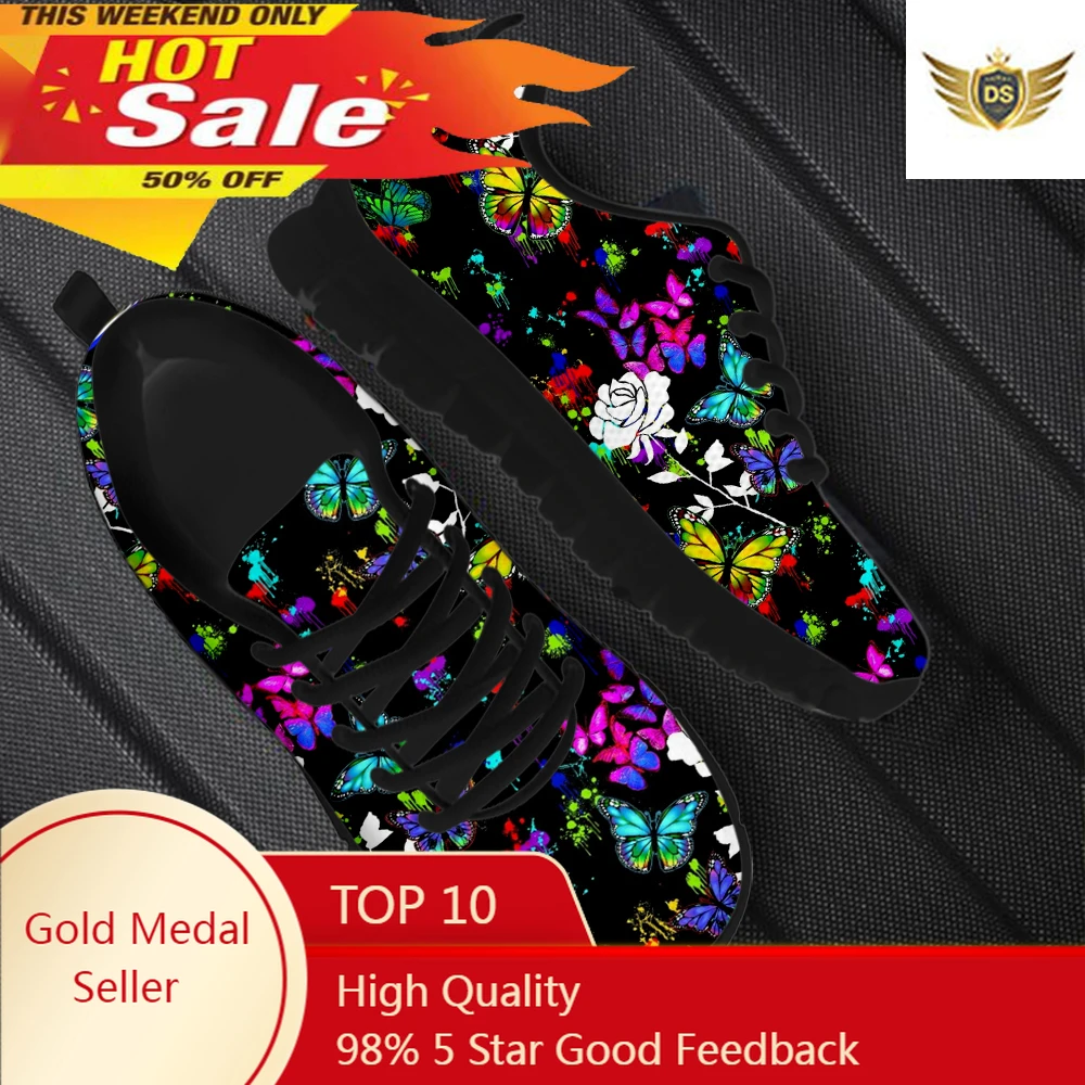 

Colorful Butterflies And Rose 3D Pattern Women Flat Shoes Casual Sneakers For Ladies Comfortable Lace Up Footwear