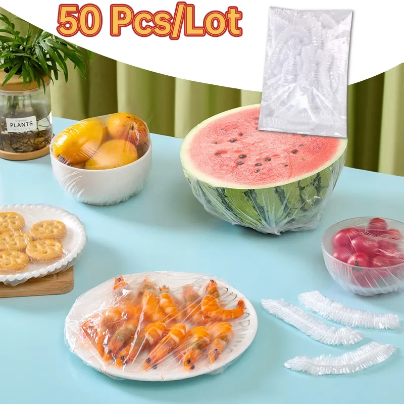 

50 Pcs/lot Disposable Food Cover Moisture Proof Elastic Kitchen Gadget Plastic Bag Fresh Keeping Saver Bags Fresh-Keeping Tools