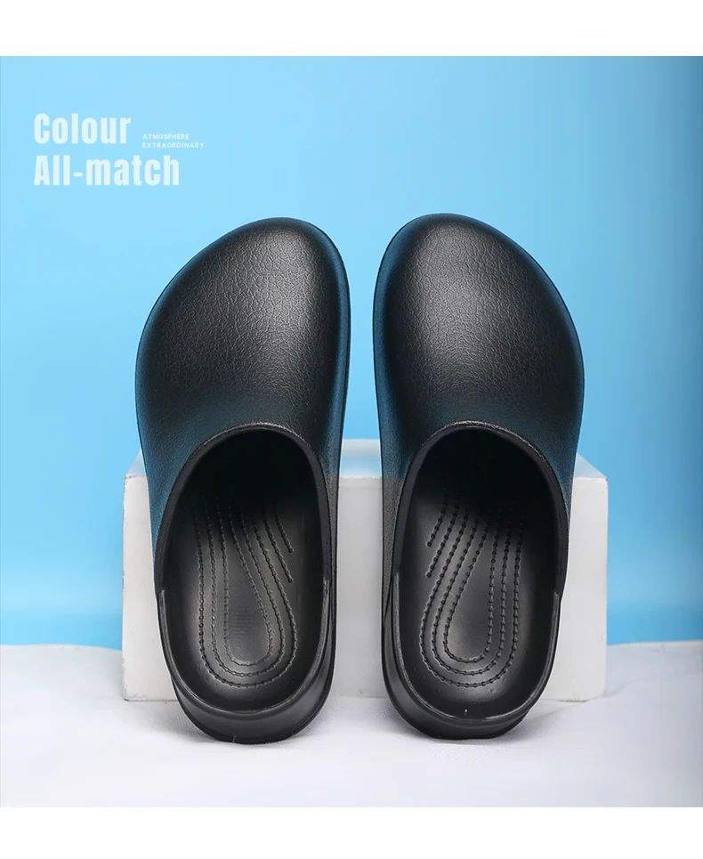 Herren-Kochschuhe zum Hineinschlüpfen, Küchenhausschuhe, bequeme Damen-Krankenschwester-Rutschen, Unisex, wasserdicht, rutschfest, halbe Sandalen, modische Slipper – Detail 14