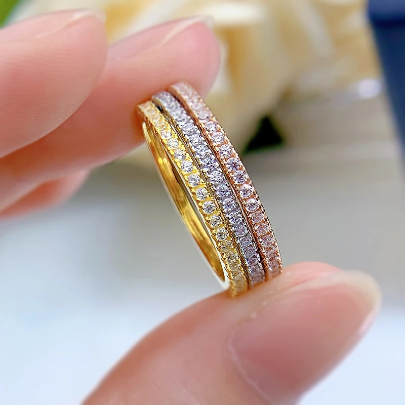 

Thin 925 Sterling Silver Jewelry Shiny Zircon Women's Rings Yellow White Stacking Paired 18k Gold Plated Fine Solid Bands Ring