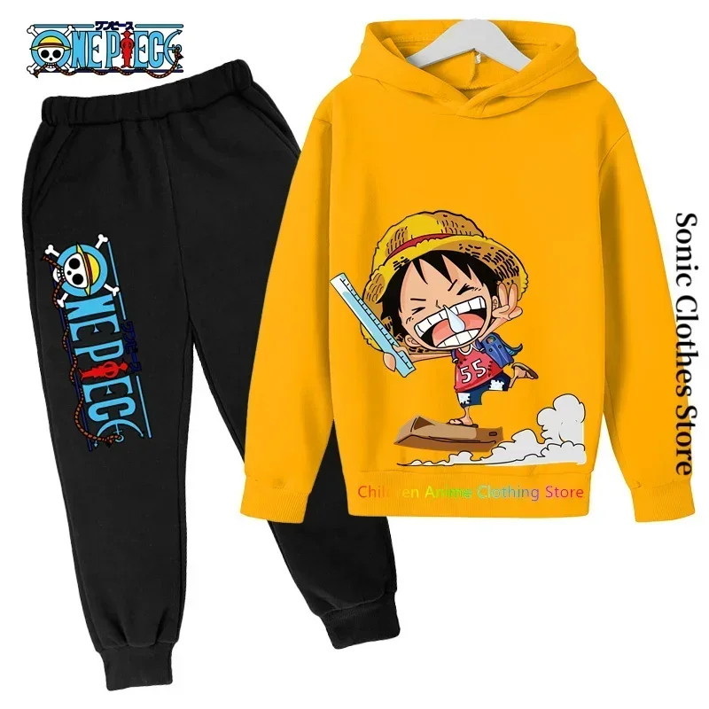 2024 One Piece Hoodie Kids Cartoon Luffy Children Spring Fall Pants Kids Clothes Boys Girls Casual Cute Sweatshirts Sets