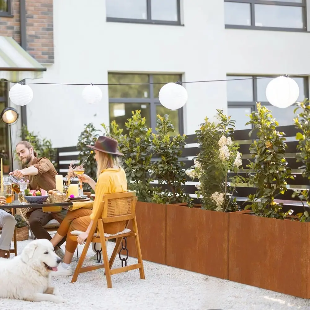 Corten steel planter outdoor view
