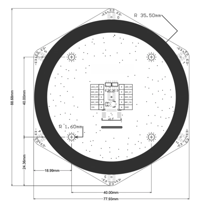 Fortschrittliches 6+1 Mikrofonarray zur präzisen Lokalisierung und Strahlbildung der Klangquelle – ideal für Anwendungen zur Spracherkennung – Detail 2