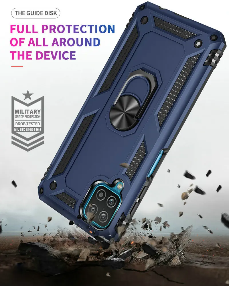 iphone 12 mini wallet case Shockproof Armor Metal Ring Cover for Samsung Galaxy A12 M12 F12 Nacho Magnetic Car Holder Phone Case For A 12 Coque Matte Funda phone cases for iphone 12 mini 