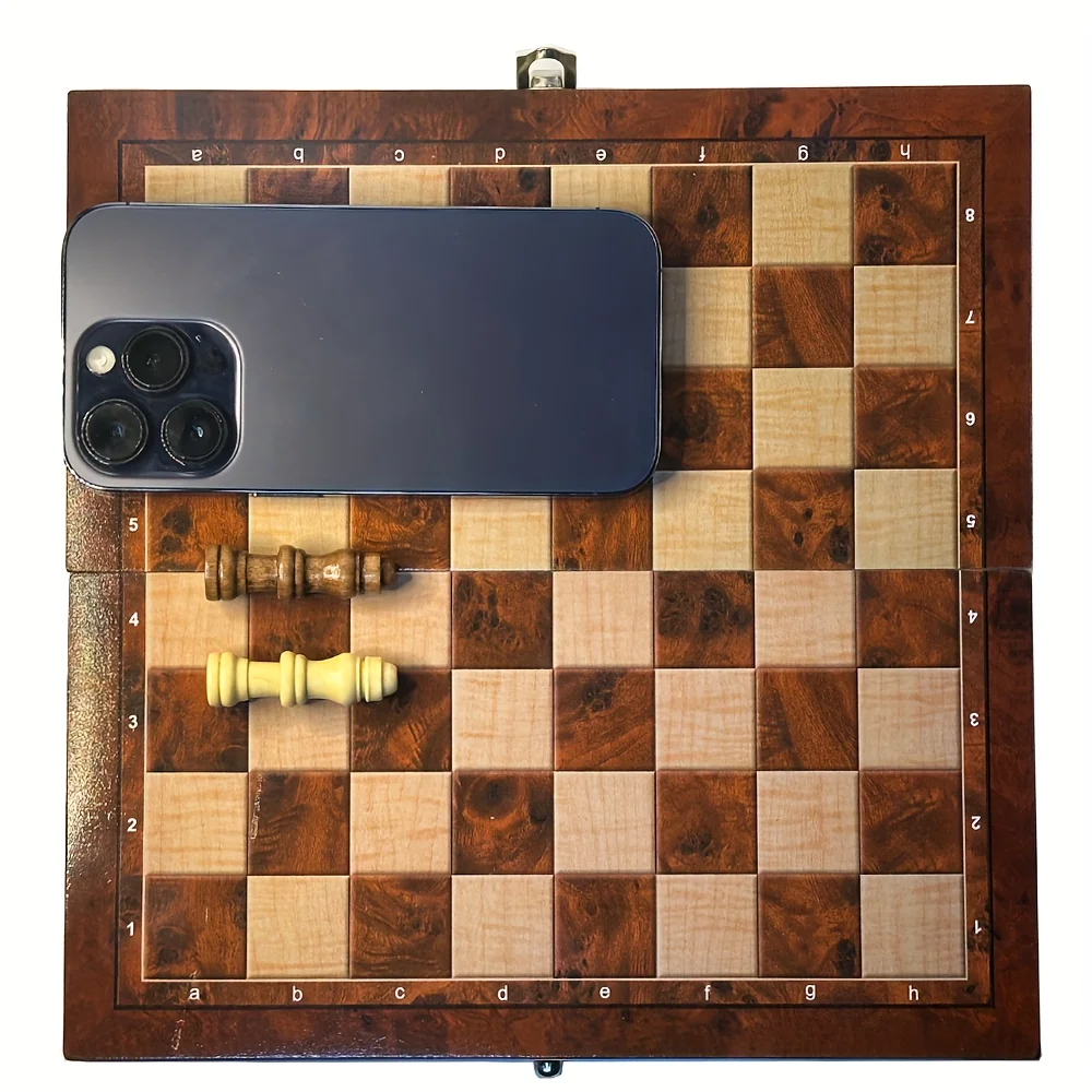 3-in-1 Chess Backgammon Checkers Set Solid Wooden Foldable Puzzle Board Game Toy Gaming Gift