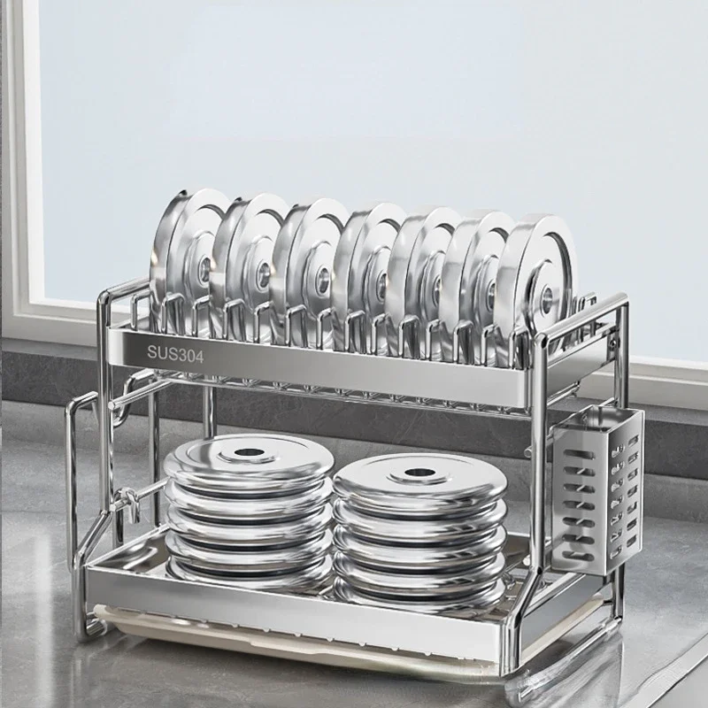 304 Stainless steel dish storage rack Drain water Kitchen multifunctional bowl and plate holder organizer 4