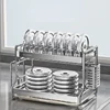 304 Stainless steel dish storage rack Drain water Kitchen multifunctional bowl and plate holder organizer 4