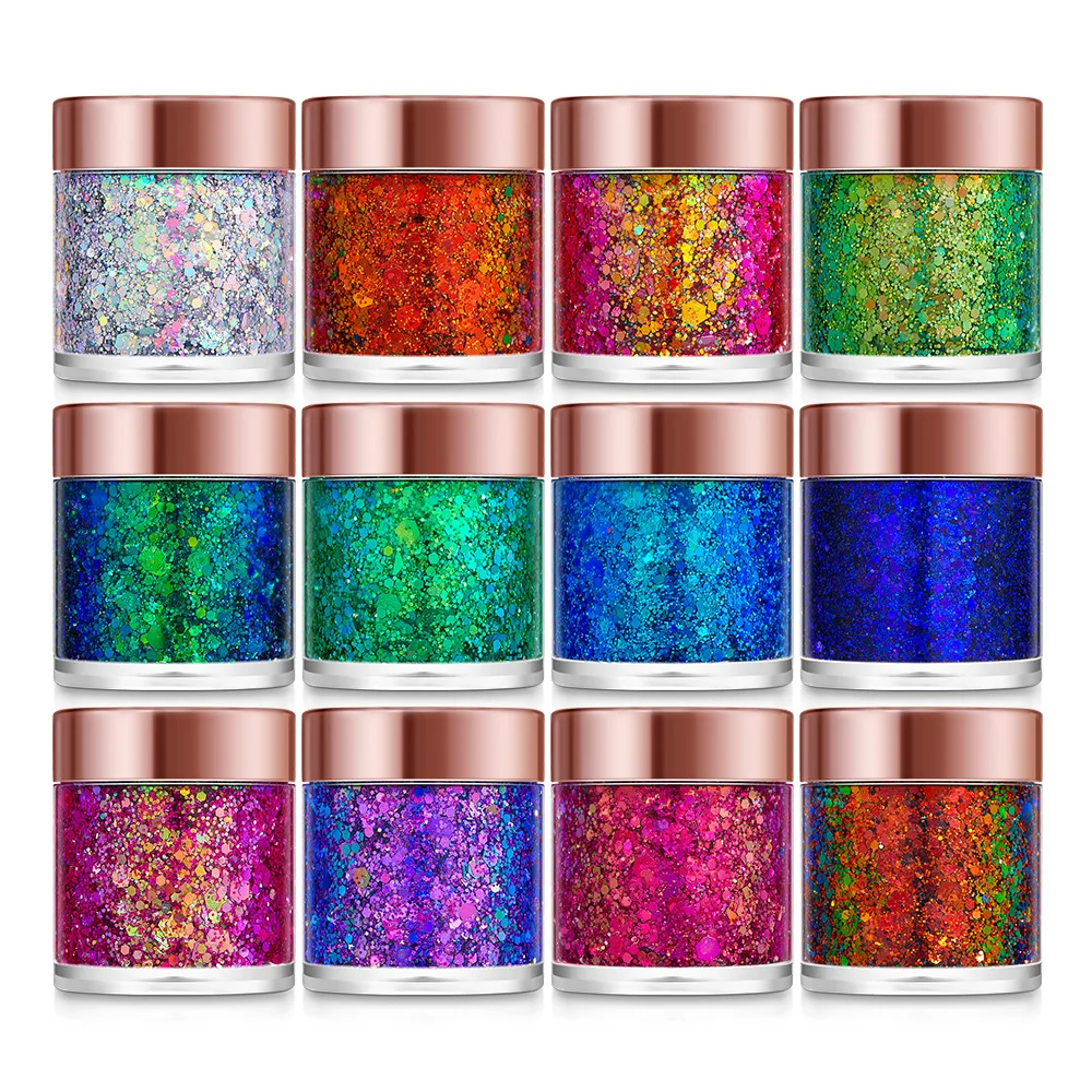 12 Color Cosmetic Glossy Shiny Sequins Chunky glitter eyshadow gel Cream Chameleon Eye shadow 2