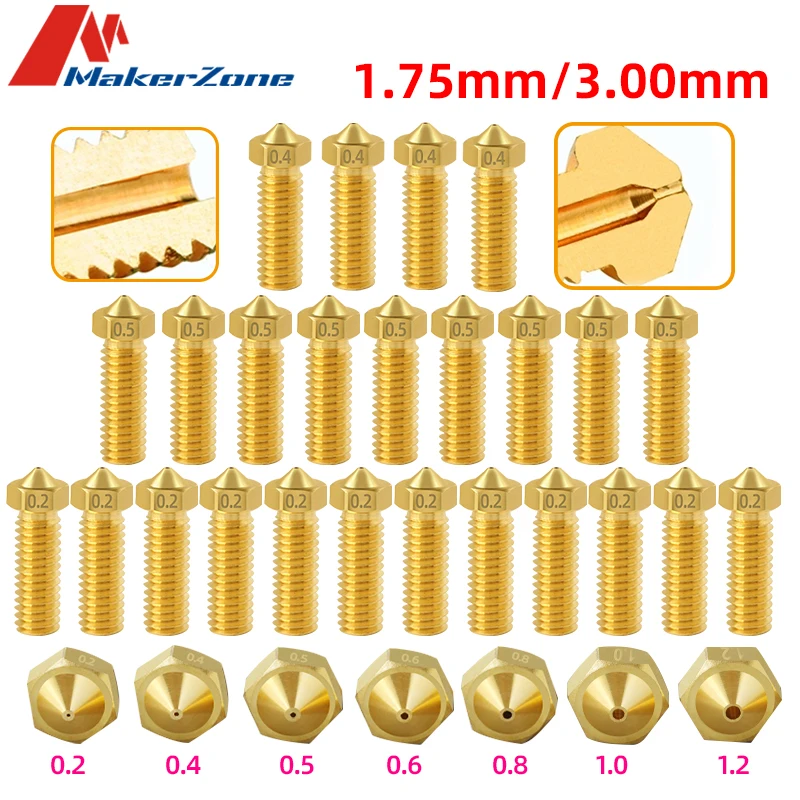 5 PCS V6 Volcano Brass Nozzle 3d Printer Ultra-large Capacity  Quick Print1.75MM/3.0MM For artillery genius spare parts Anycubic 3d printer hotend 24v 64w assembled kit j head 0 4mm nozzle 1 75mm for artillery sidewinder x1 genius print head free shipping