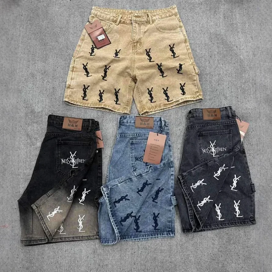 Fashionable Retro Printed Denim Shorts Casual Sporty Men's Five-Point Pants Loose Fit Comfortable Male Summer Clothing