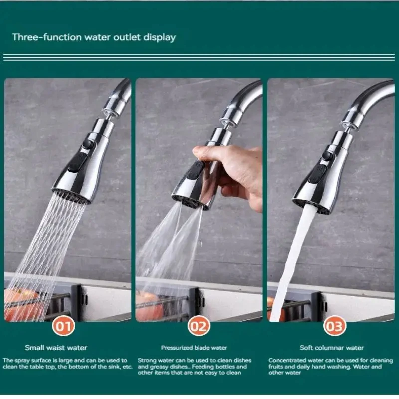 Faucet Extender Metal Alloy Three Modes Head Water Saver 1pc