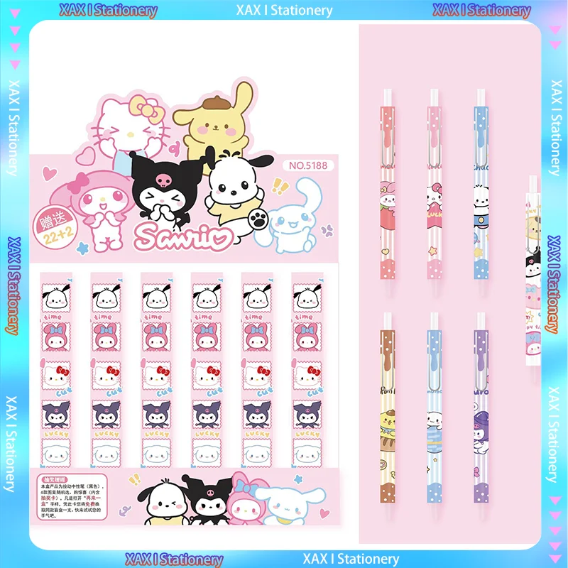 

24pcs New Genuine Sanrio Cartoon Neutral Pen Separately Boxed Kuromi Pochacco Melody Stationery Student Prizes Christmas Gifts