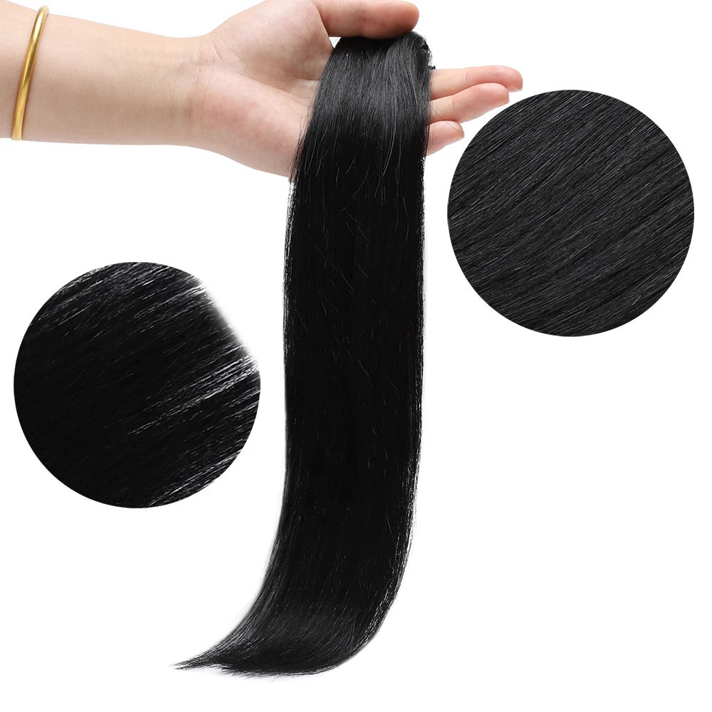 China Top quality European human hair 25g 5pcs #1 Jet black Real hair extensions clip in one piece