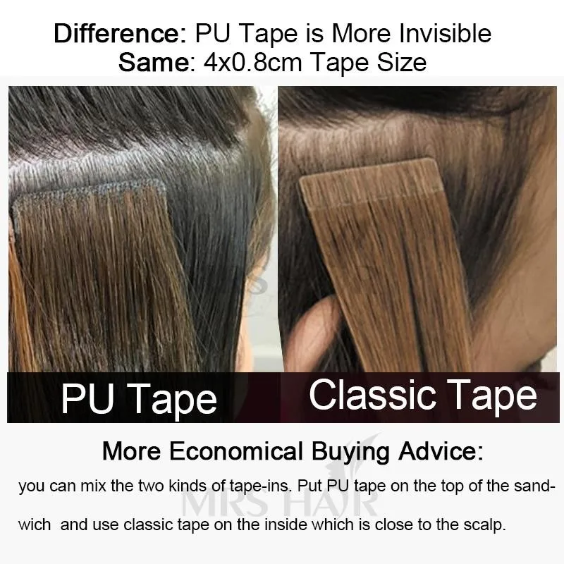 Human Hair Extensions Hair Extensions 06# Medium Brown Invisible Tape Hair Extensions Hand Tied Tape in Hair Extensions Human Adhesive Extension 10pcs/pack