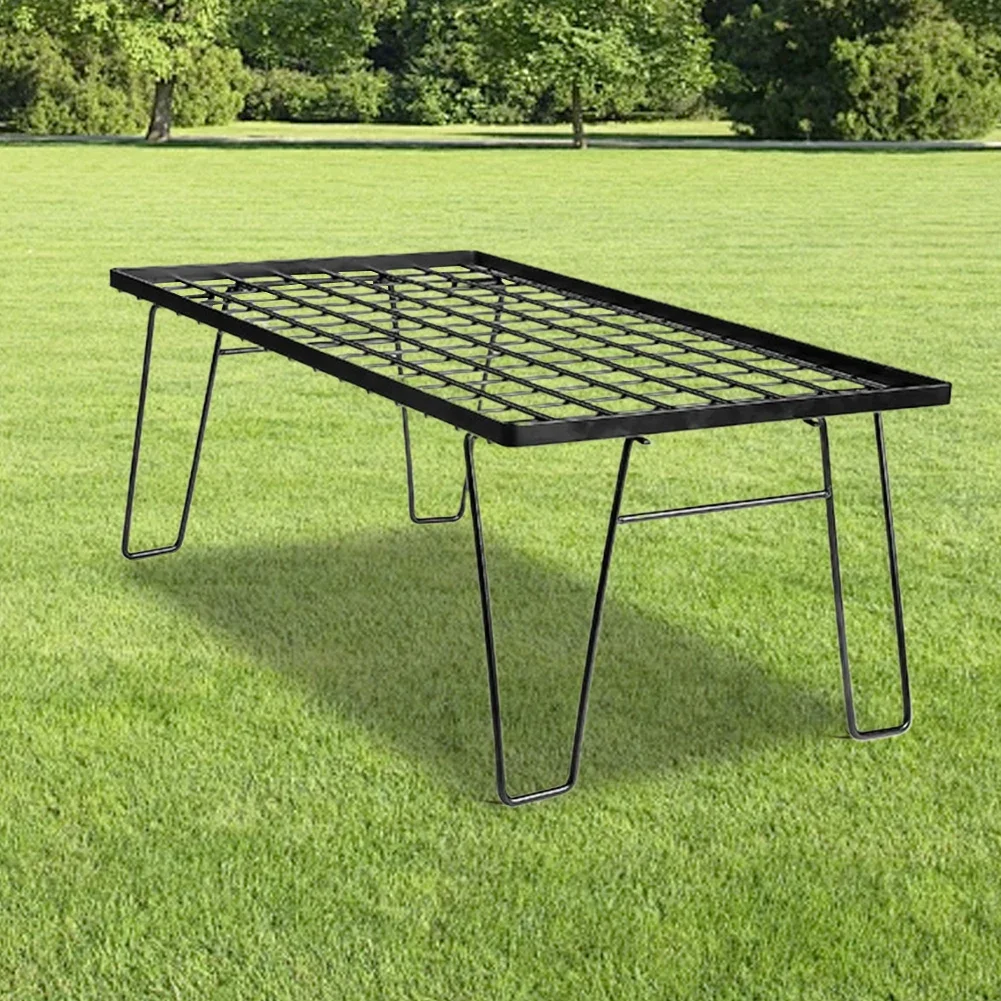 Iron Mesh Camping Table with Bamboo Board for Outdoor Barbecue