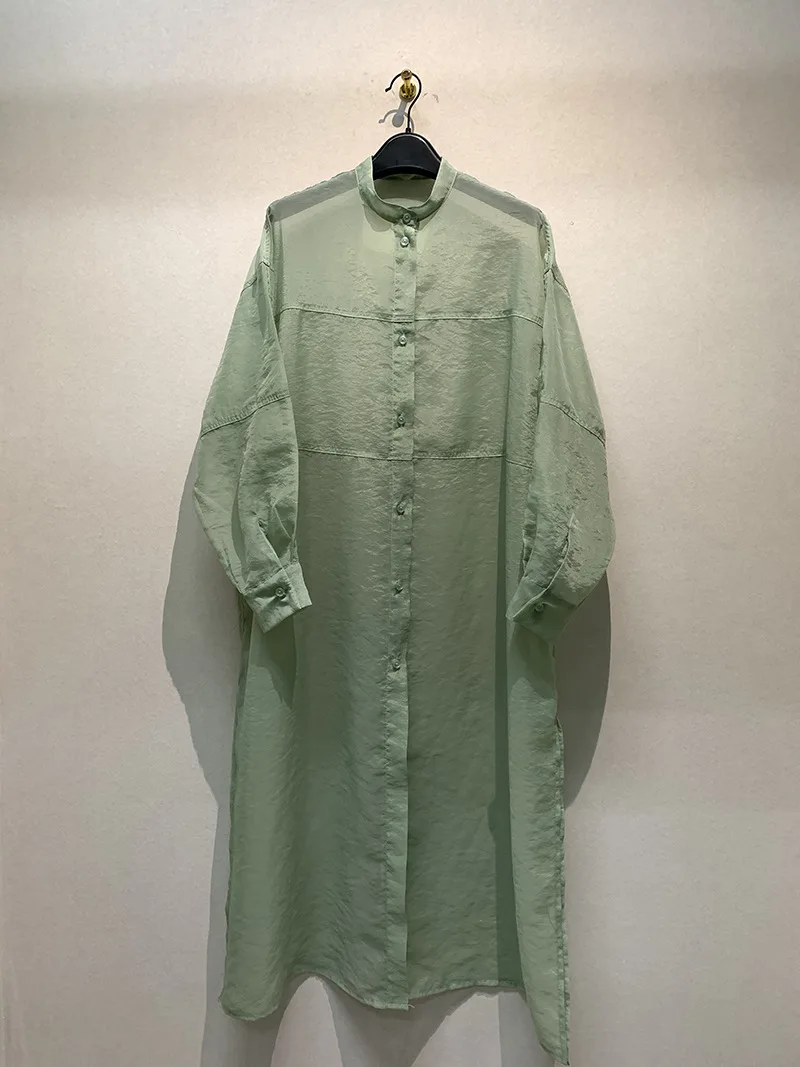 Kuzuwata New Arrival Japanese Lazy Style Vestidos Long Sleeve Loose Long  Mujer Shirt Dress Transparent Thin Solid Femme Robes