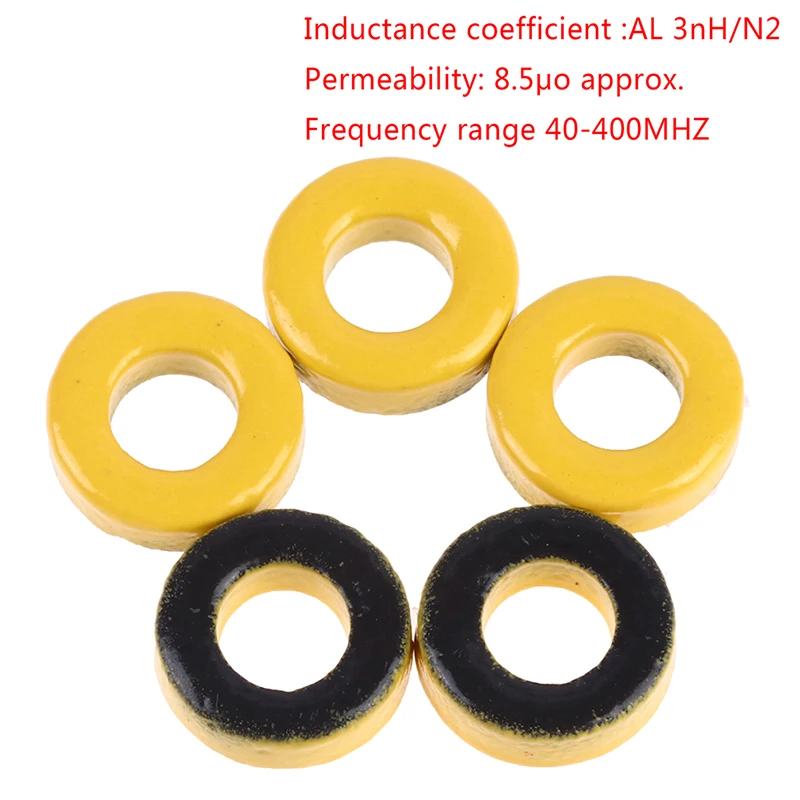 5Pcs T37-6 Iron powder cores 9.5*5.2*3.3mm AL = 3.0nH/N2 8.5uo Iron dust core Ferrite Toroid Core Coating yellow gray T37 6