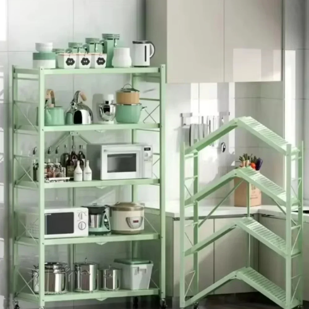 Iron Frame Kitchen Storage Multilayer Rack Foldable Display Shelf with Wheels Installation-free Display Supplies Organizer Rack