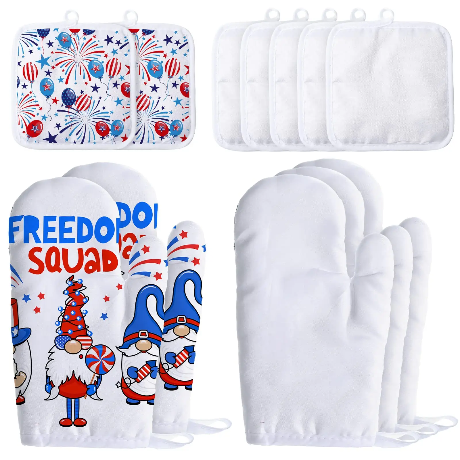2Pcs Sublimation Oven Mitts Set Include 1Pc Blank Sublimation Heat Resistance Oven Gloves and 1Pc Blank Sublimation Pot Holders