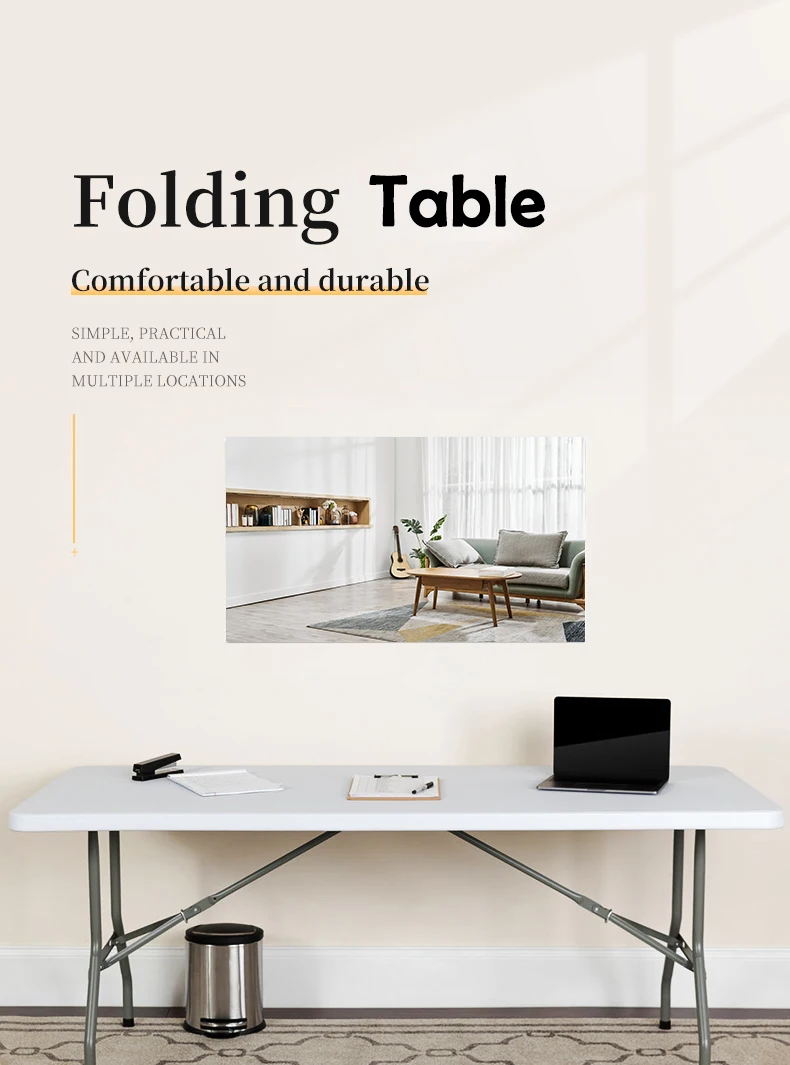 Description Picture 2 of item6ft Modern Meeting Plastic Fold Up White Rectangular  Folding Table Outdoor 6ft Wholesale