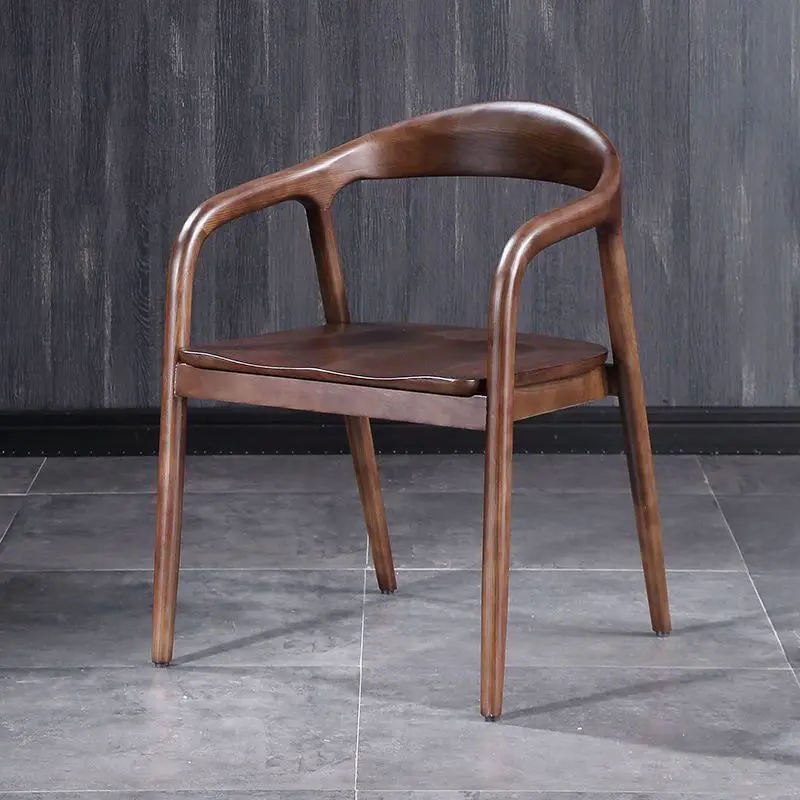 Nordic Single-person Solid Wood Dining Chairs Outdoor Contemporary Arm Seat Casual Cafe Chair Walnut Solid Wood Chairs