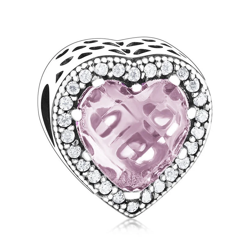 

Hot 925 Sterling Silver Sparkling Pink Heart Charm Bead Fit Original Silver Bracelet&Bangle Women Fashion Jewelry Gift