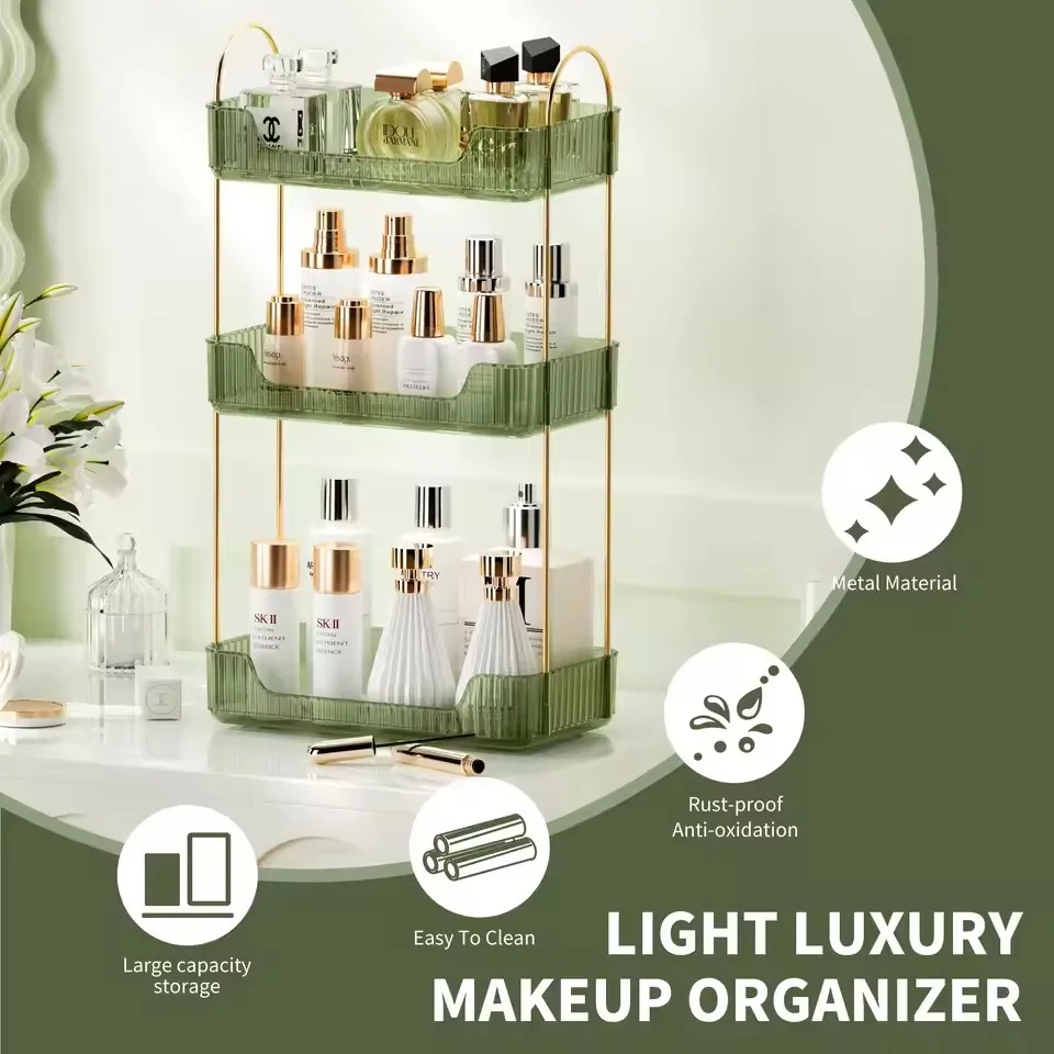 Bathroom Organizer Countertop Makeup Organizer Counter Storage, Skincare Cosmetics Shelf, Perfume Holder for Vanity Tray 3