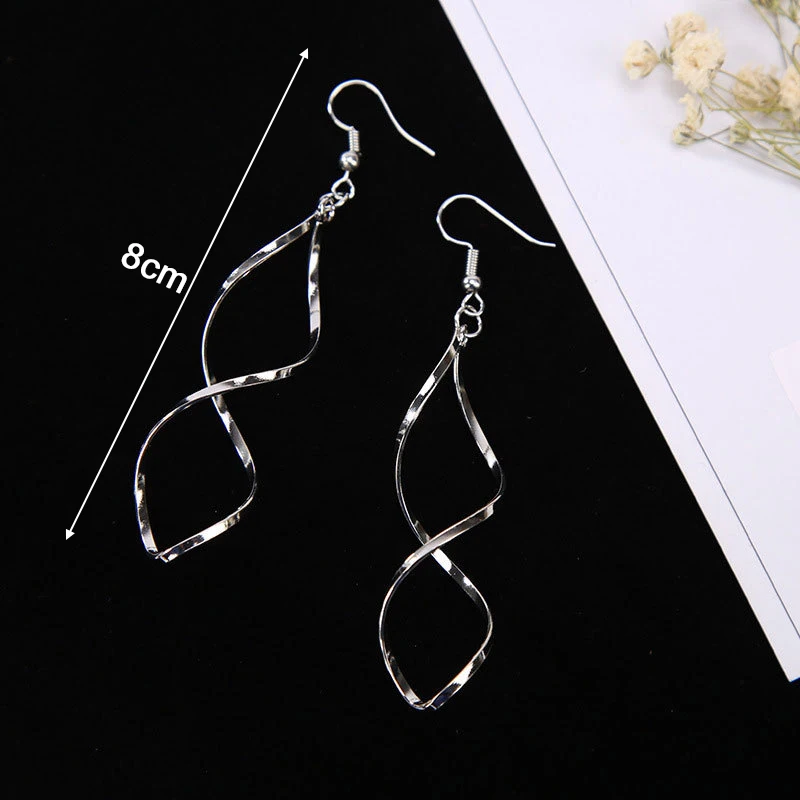Orecchini pendenti a spirale placcati in oro 18K per donna stile moda impermeabi
