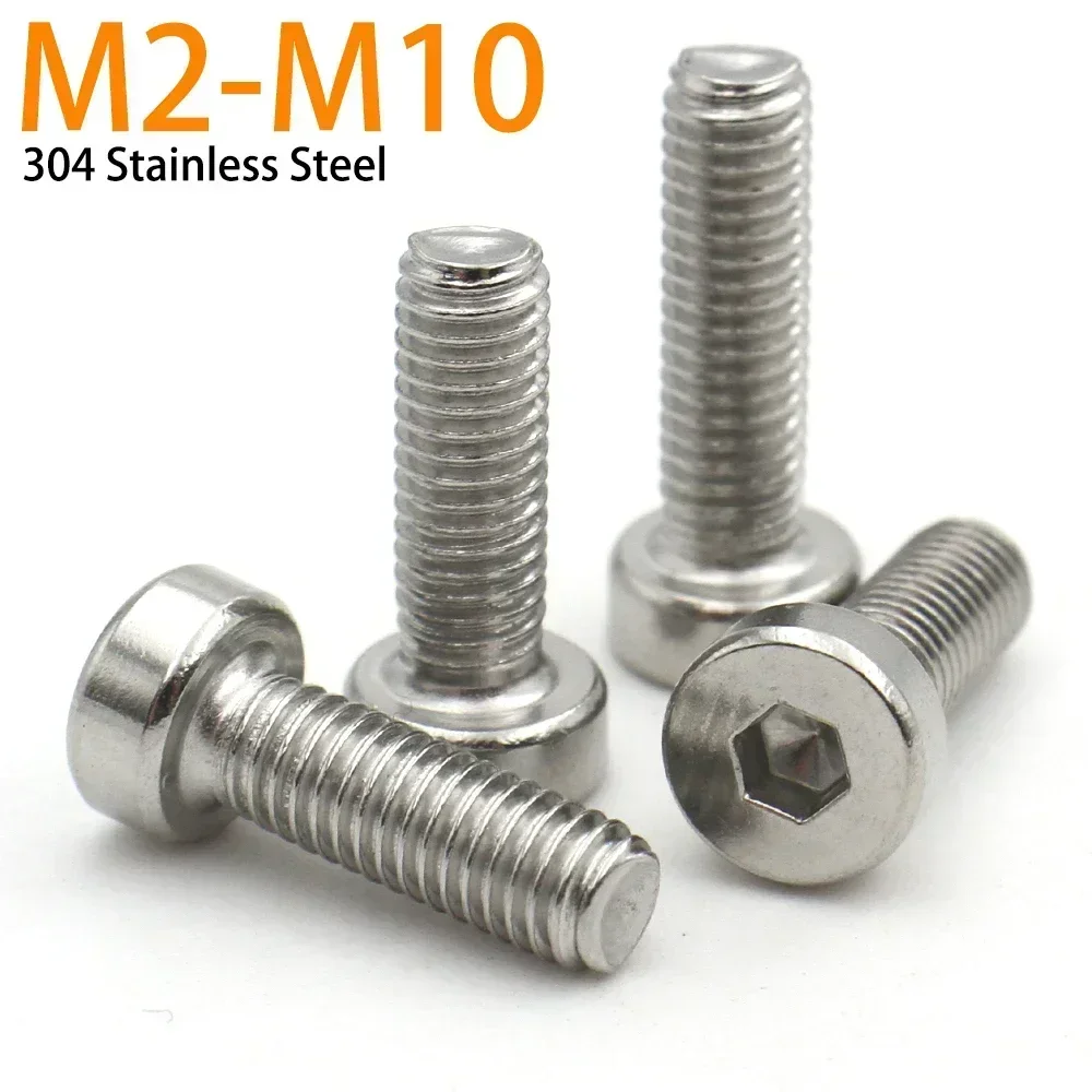 Stainless Steel Screw Bolt 2/5/10/20pcs M2 M2.5 M3 M4 M5 M6 M8 M10 304 Stainless Steel DIN7984 Hex Socket Hexagon Thin Short Low Cap Head