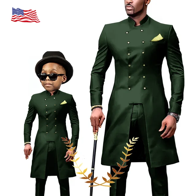 Smoking de Mariage 2 Pièces Imbibé pour Homme, Veste de ixFormelle pour Enfant, Vêtements de Style Indien Personnalisés pour Parents et Enfants 4