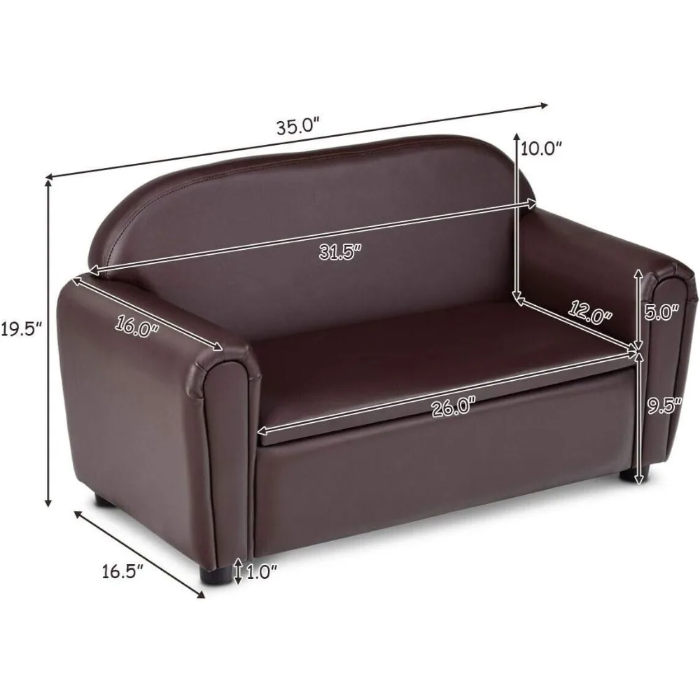Kids Couch, Double Seat Children's Sofa w/Under Seat Storage, Toddler Armrest Chair, Kids Room, Soft Kids Sofa with Storage 5