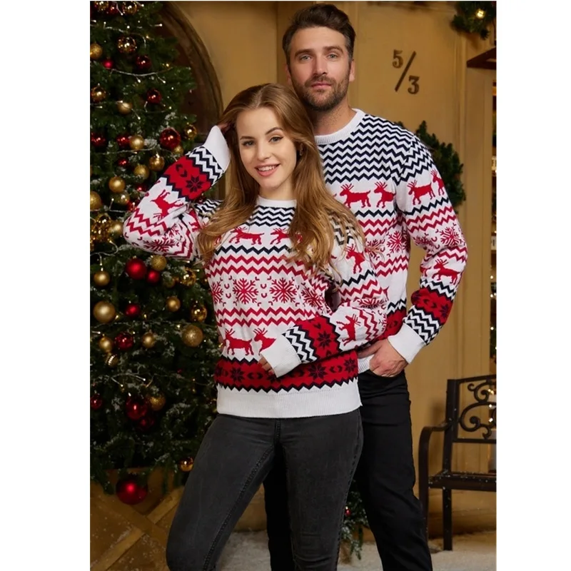 

Вязаные свитера, новинка 2023, зимние джемперы для мам, пап, детей, рождественские Семейные парные Джемперы, теплая плотная повседневная трикотажная одежда, Рождественский образ
