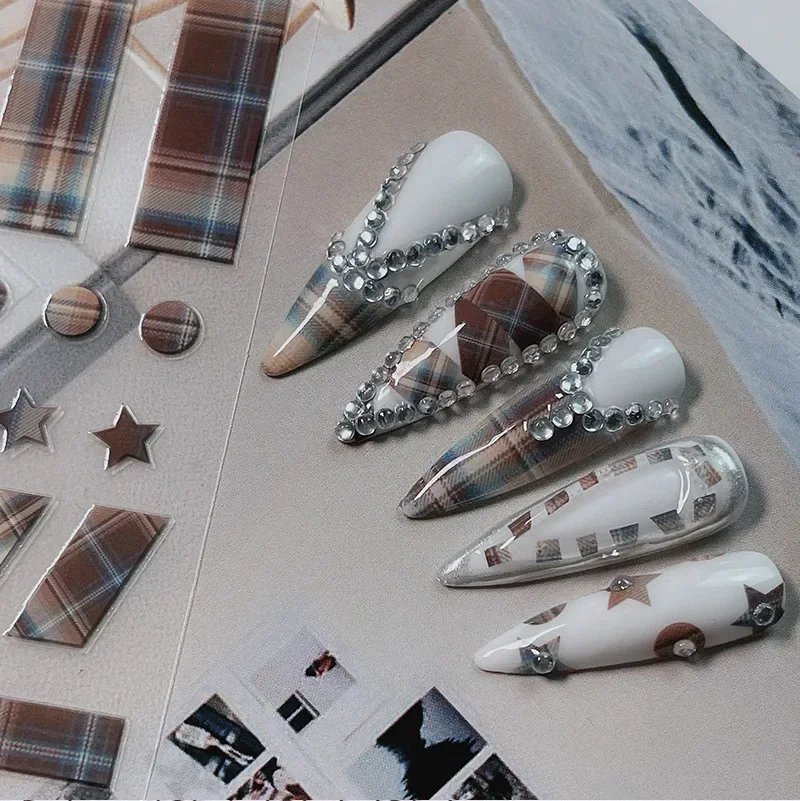 Plaid Pattern Check Muti Color Nail Stickers Preppy Style Nail Art Accessories Tender Manicure Fashionable Sticker for Nails 4