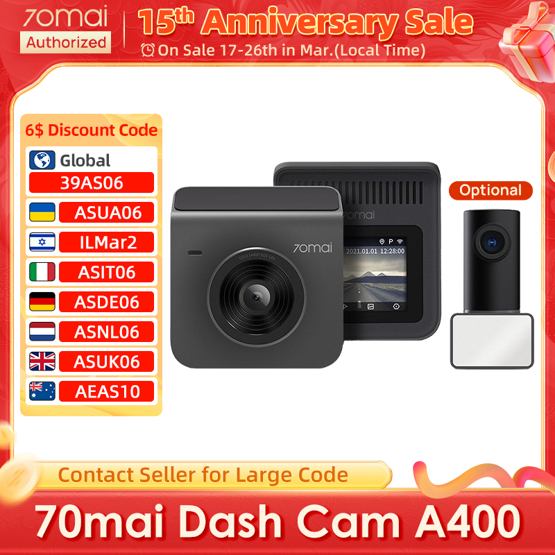 70mai A400 Dash Cam Reimagined DVR 1440P HD Dual Loop Recording Night Vision 70mai A400 24H Parking Mode App Control