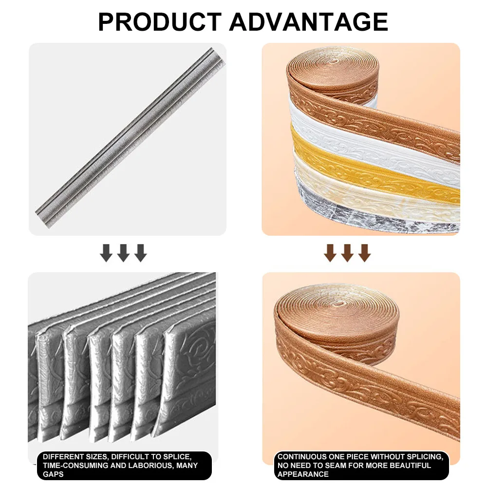 Adhesive Sealing Strips Wall Stickers 10M Self Adhesive Foam Edge Strips Wall Sticker Decorate Waist Line Skirting Line Edge Waterproof DIY Home Office Hotel Bathroom