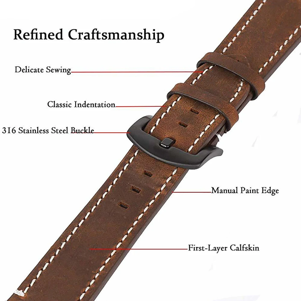 Retro Cowhide Leather Watchband - Black, Yellow, Brown