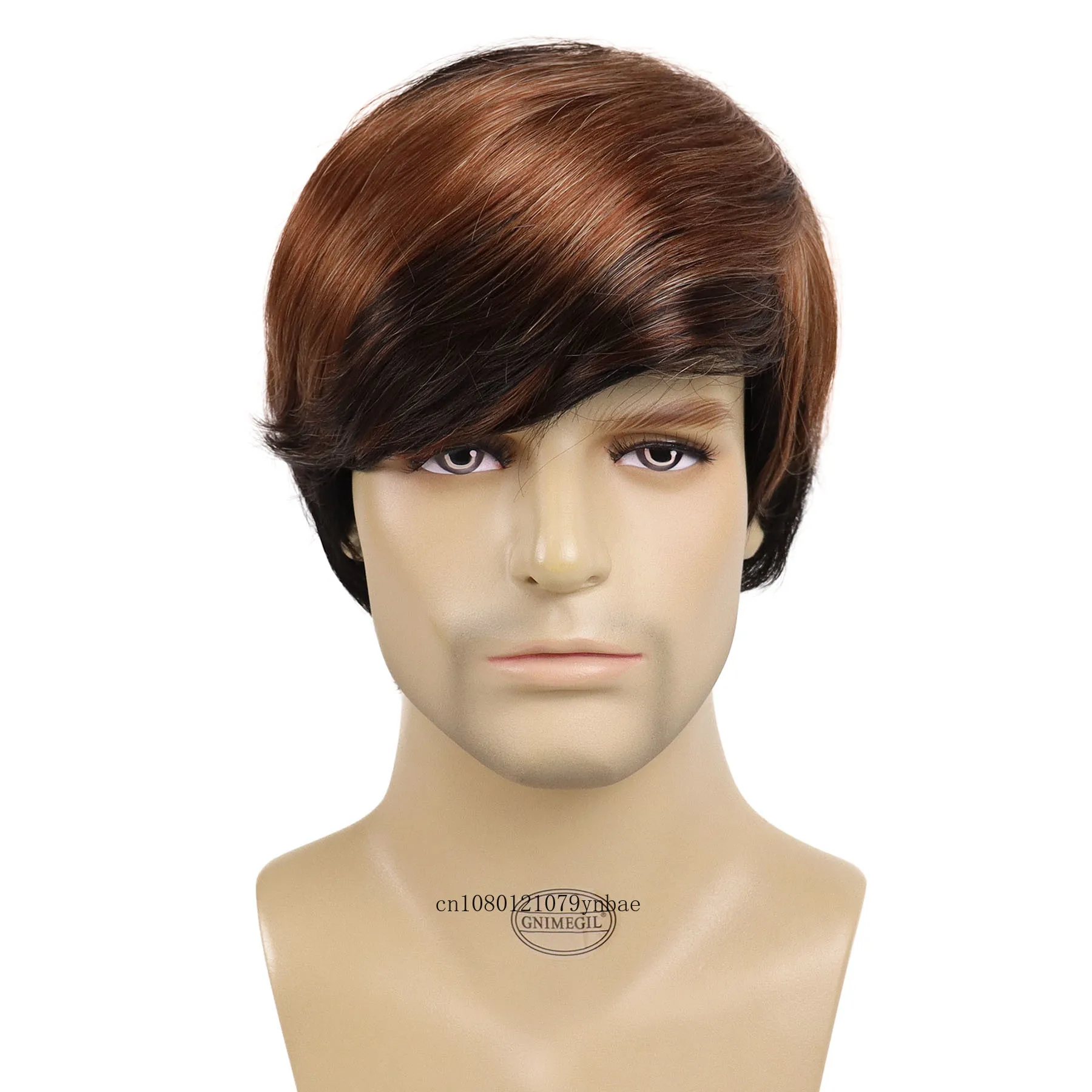 Men's Short Auburn Handsome Synthetic Wig with Bangs Heat Resistant Straight Wig for Male Silky Costume Daily Natural Looking