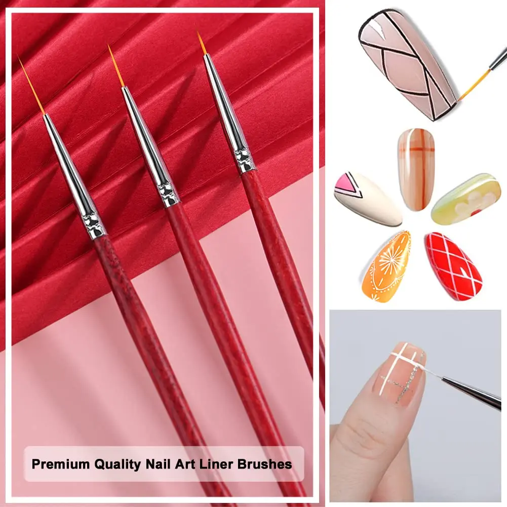 7/9/11mm Nail Art Liner Brushes Set 3Pcs Nail Art Brush Striping Brush for Thin Long Fine Lines Dotting Drawing Pen Wooden 3