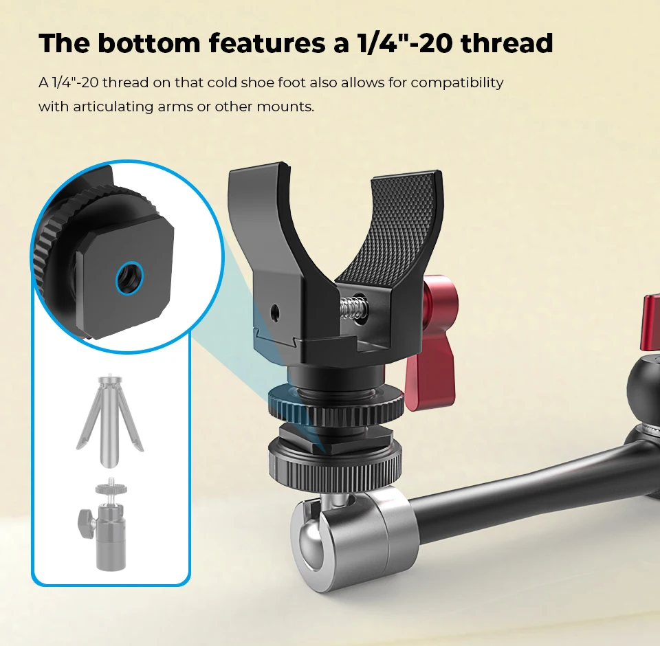 Microphone Clip Crab Clamp with Cold Shoe Mount 1/4"-20 Thread Holes For DSLR Ca