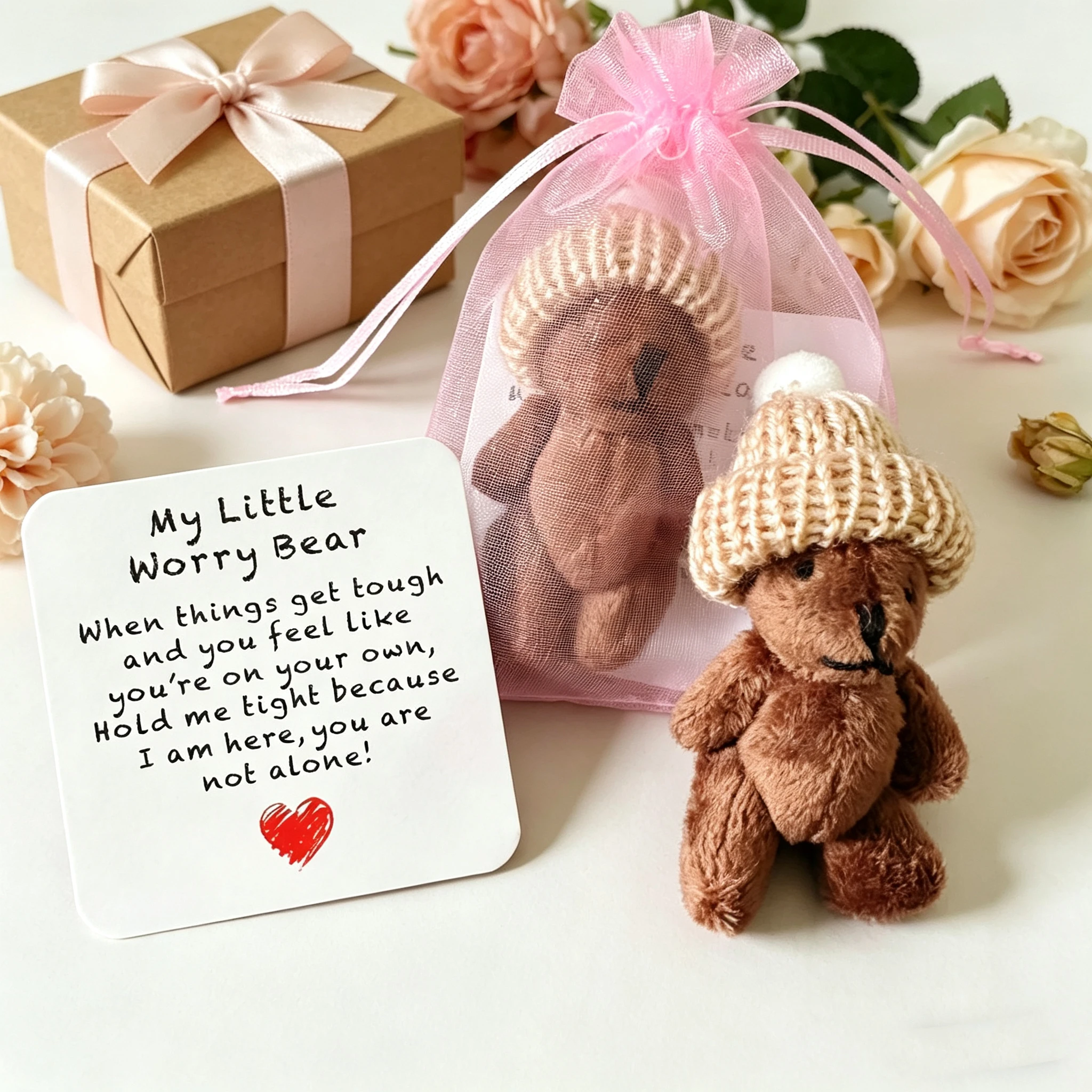 Mini Plush Bear In Carrying Bag With Inspirational Card Gift_voghion.com