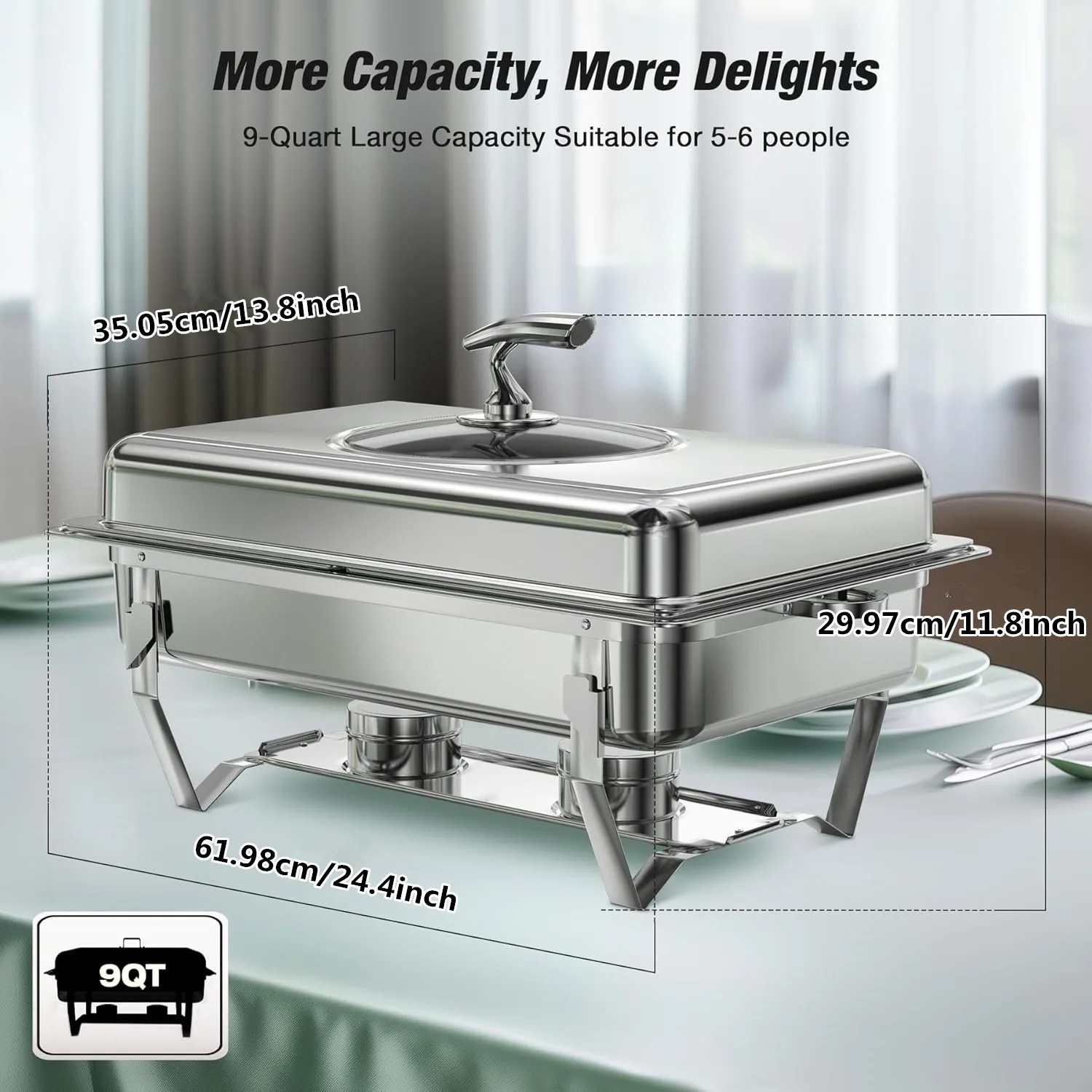 Stainless Steel Chafing Dishes Set with Foldable Glass Lid for Buffet