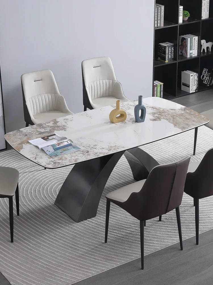 

Italian light luxury table New Table Household Composite toughened Glass Rock Plate Dining Table rectangular