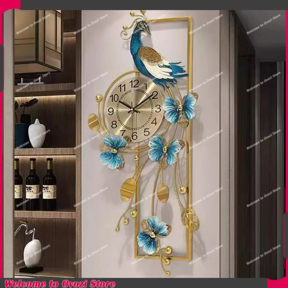 Big Living Room Clocks Wall Modern Luxury Unique Peacock Wall Clock Metal Quiet Horloge Murale Home Furniture Decoraction
