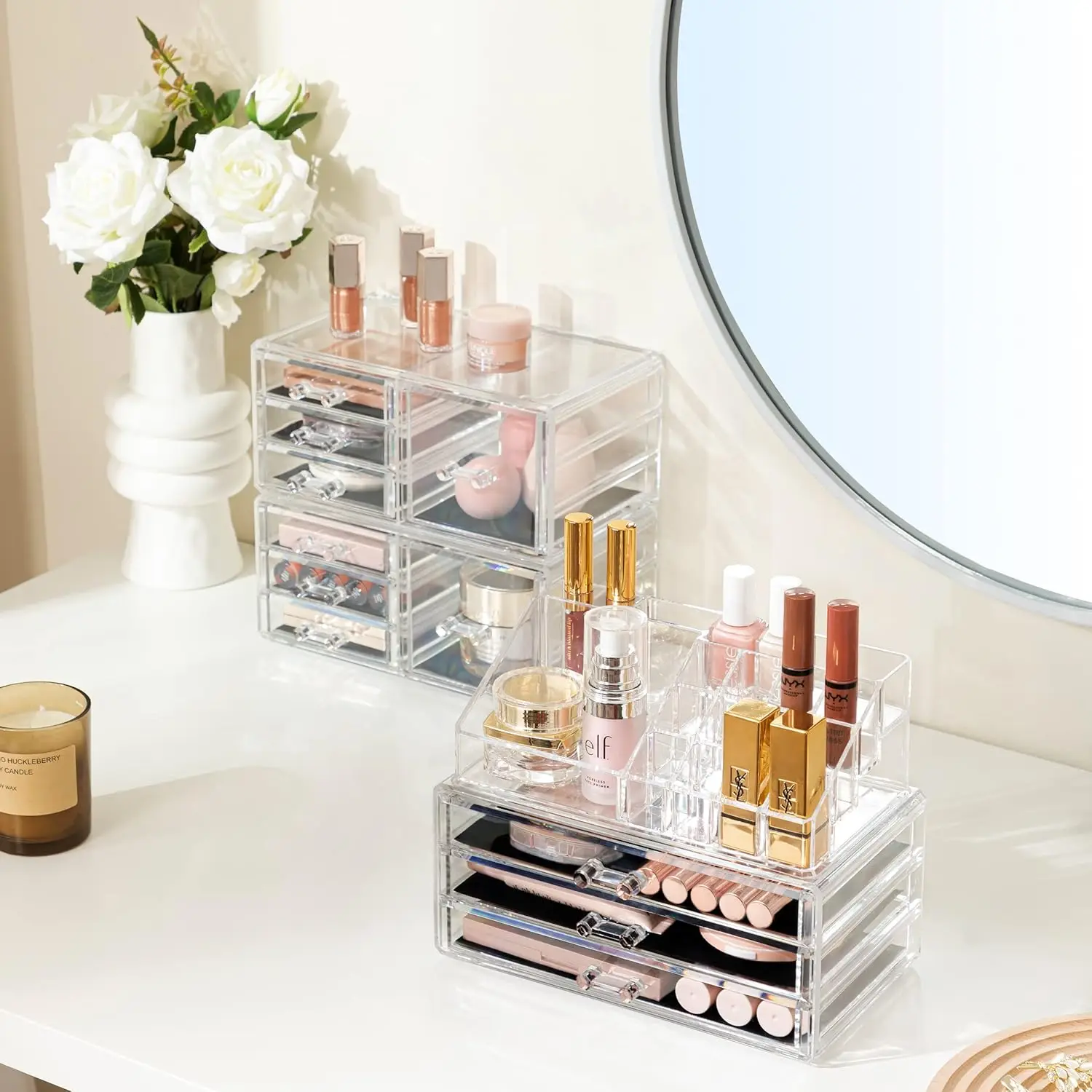 Acrylic Clear Dustproof Makeup Storage Organizer Drawers Large Skin Care Cosmetic Display Cases 3